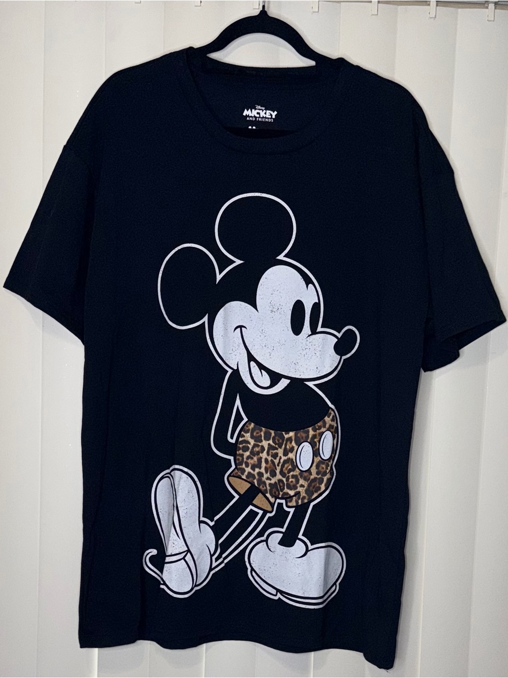 Disney Mickey And Friends Black Leopard Print Mickey Graphic Tee XL EUC